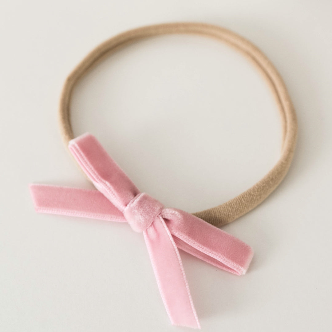 SNUGGLE HUNNY VELVET PETITE BOW BABY HEADBAND - ROSE PINK