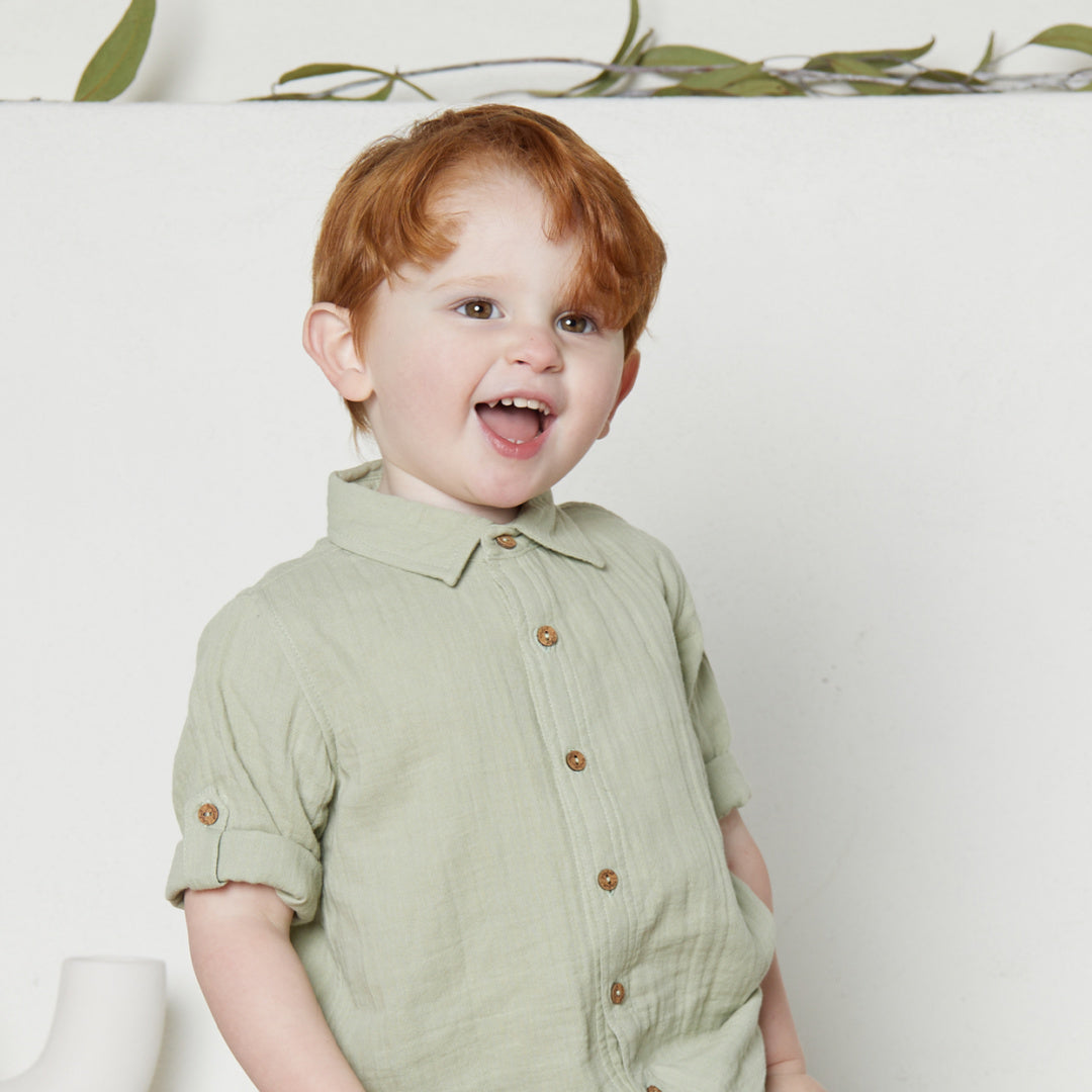 TINY TWIG BOYS CAMBRIC SHIRT - SAGE