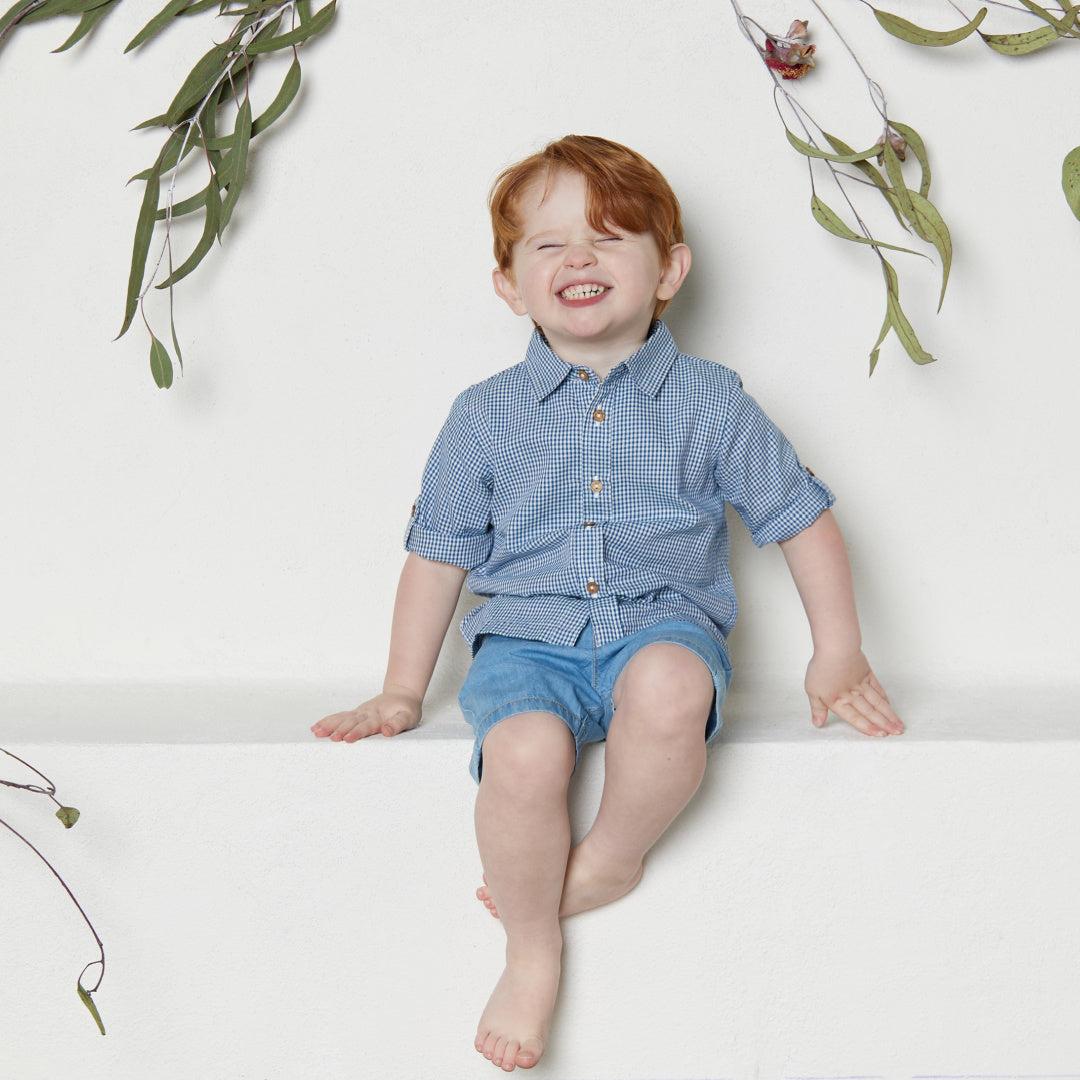 TINY TWIG BOYS CAMBRIC SHIRT - NAVY GINGHAM