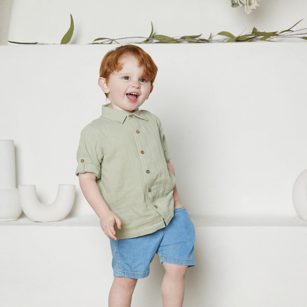 TINY TWIG BOYS CAMBRIC SHIRT - SAGE